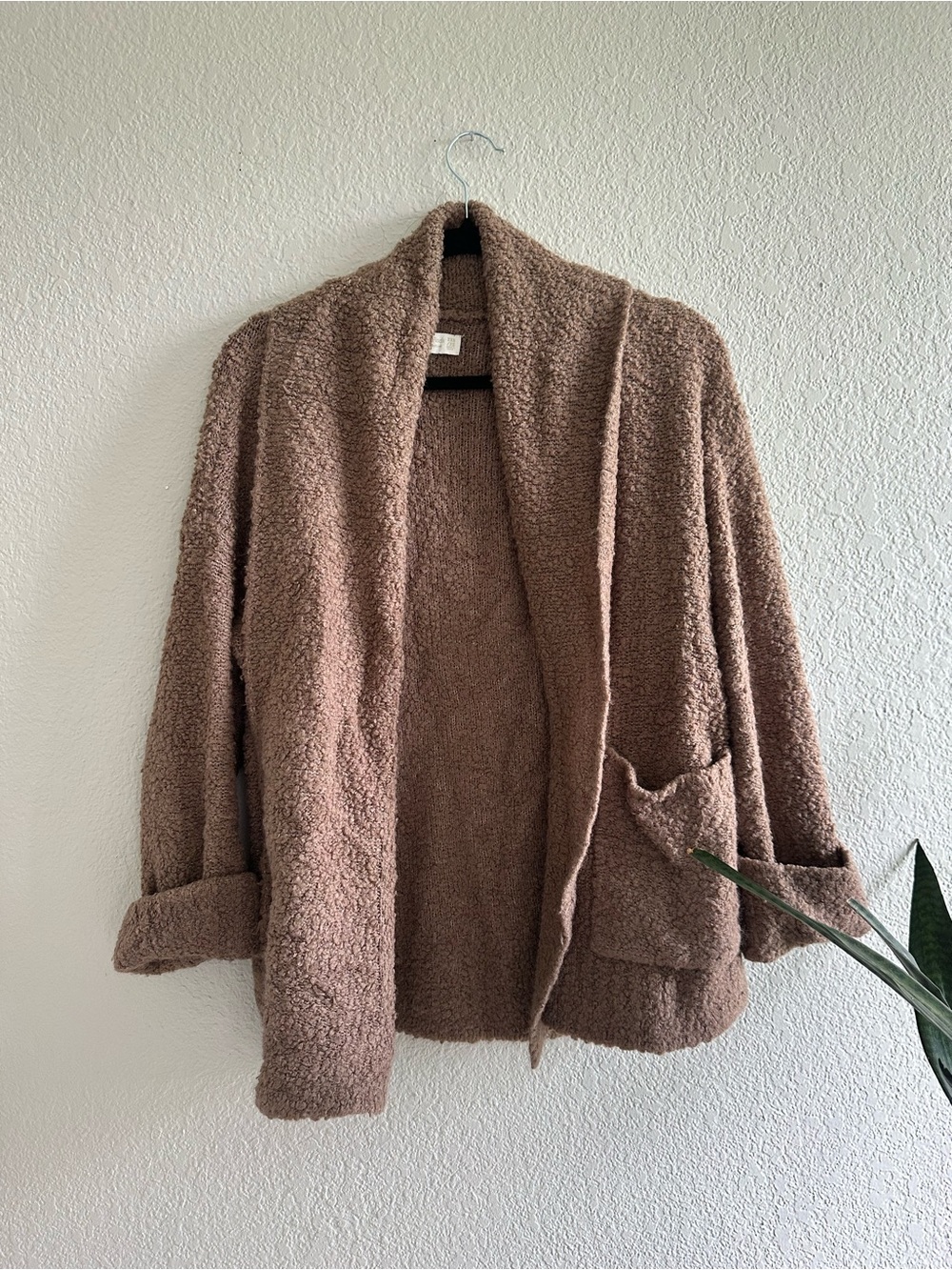 Abercrombie & Fitch Plush Teddy Open-Front Jacket in Taupe